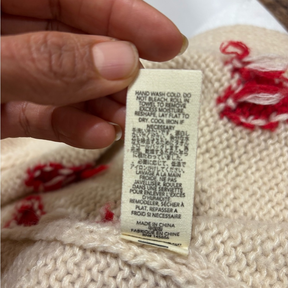 THE GREAT. Cream Cardigan with Red Heart Accents - Picture 7 of 16
